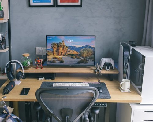 Ergonomic desk setup with an external monitor aligned to eye level
